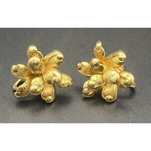 VTG Forstner 1/20 12KT Yellow Gold Filled Detailed Flower Screw Back Earrings